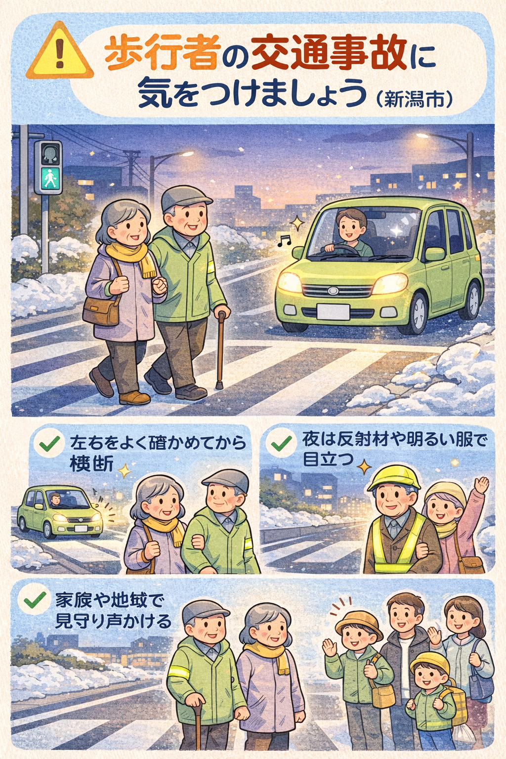 「🚶‍♀️歩行者の交通事故に気をつけましょう」…在宅介護支援センターかめだなかの